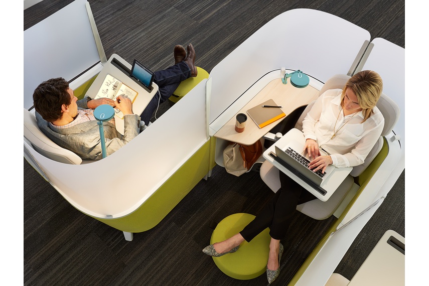 Integrates ergonomic comfort, power, personal storage and lighting.