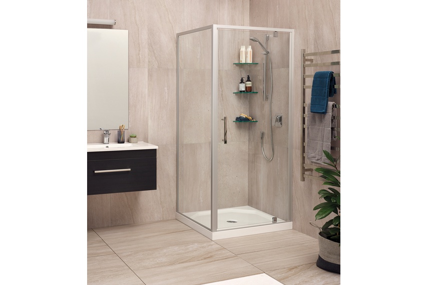 Millenium two-sided satin tile shower.