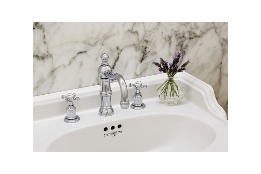 Perrin & Rowe country basin set with crosshead handles in chrome
