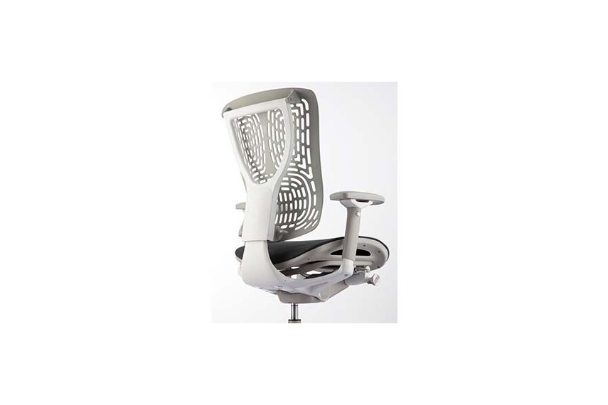 The Nefil chair with grey frame and black mesh