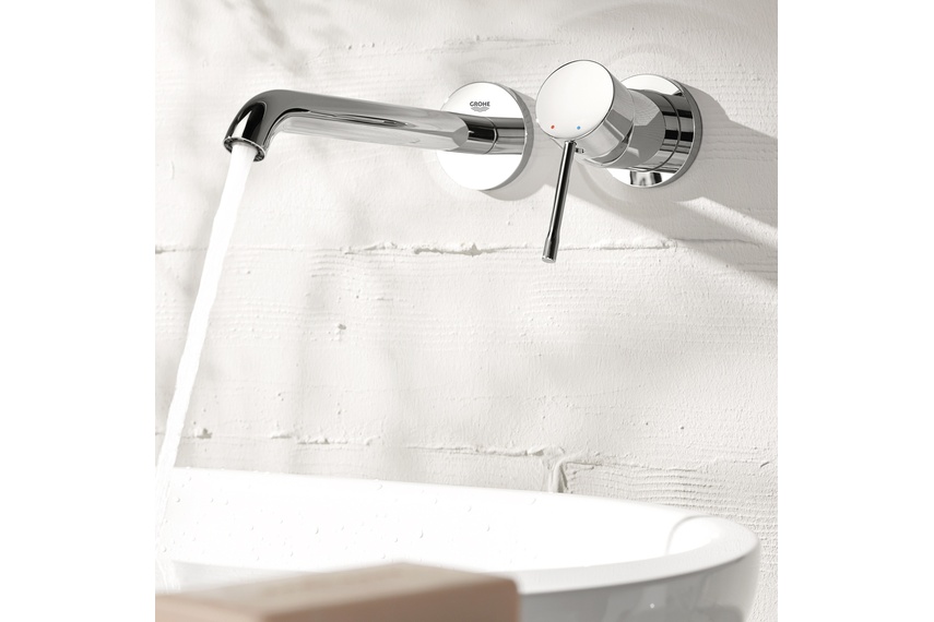 Essence wall-mounted basin mixer.