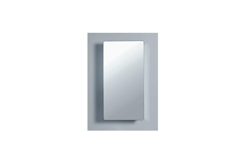 Stainless steel mirror unit, 2 glass shelves