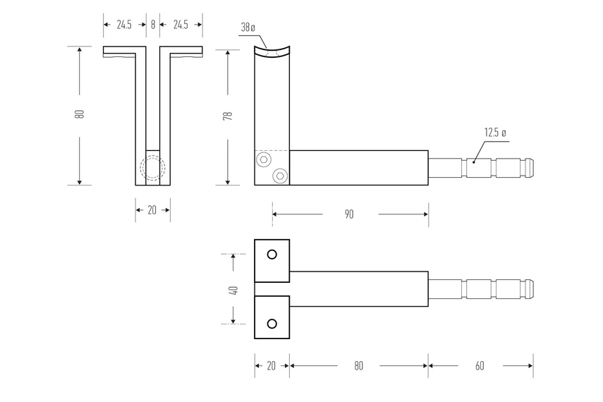 HB 550 stair rail bracket line drawing