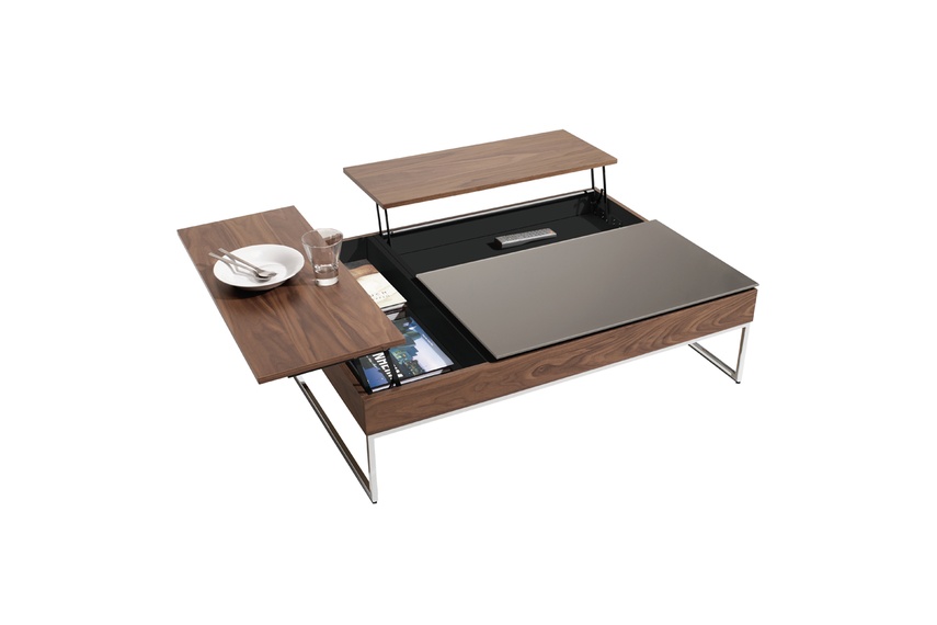 Open, walnut veneer/dust grey glass/chrome legs