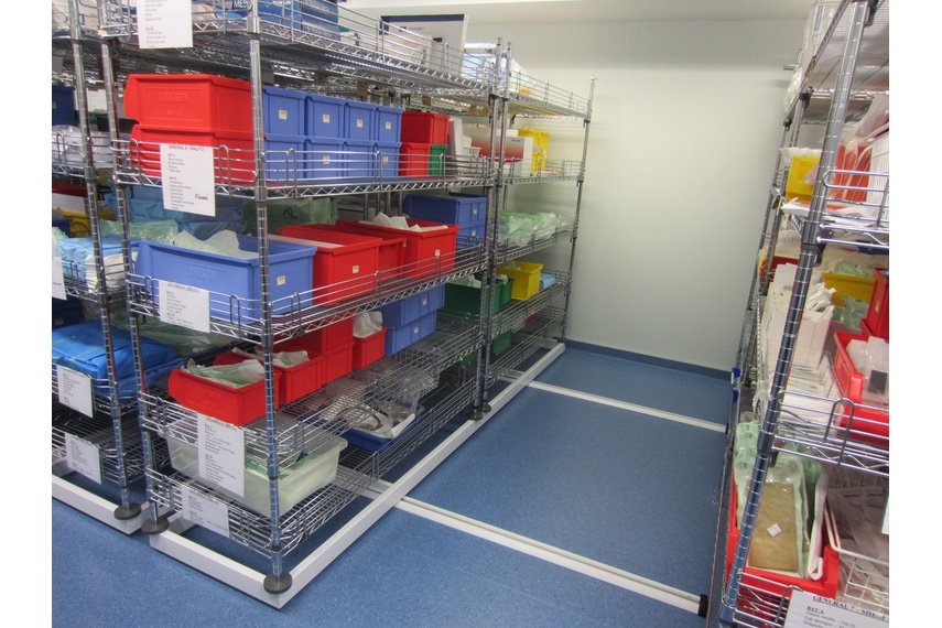 Hospital shelving by Hydestor.