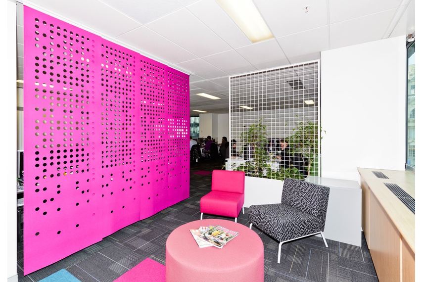 Perforated hanging panels in pink