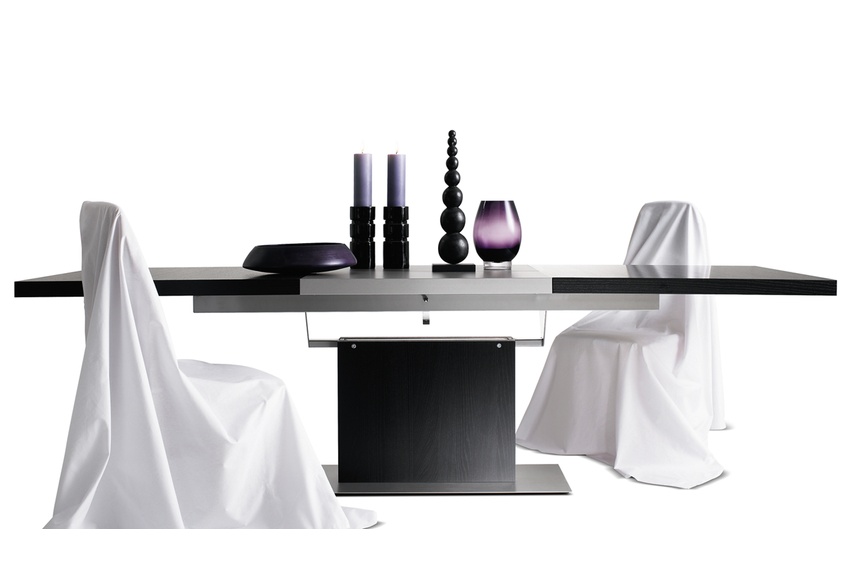 Black-stained oak veneer/brushed steel lacquered/brushed steel