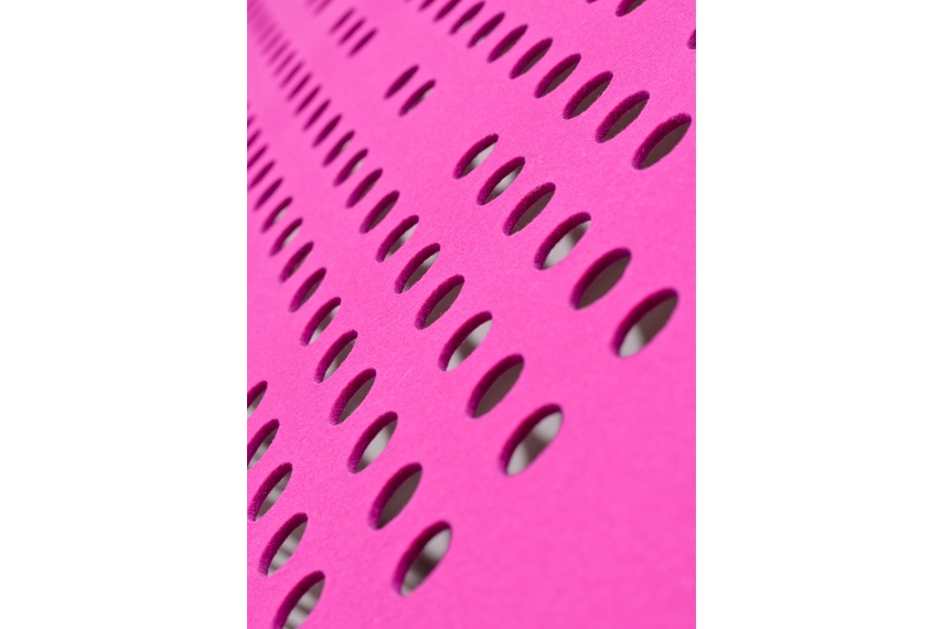 Perforated hanging panels in pink