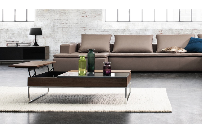 Walnut veneer/dust grey glass/chrome legs