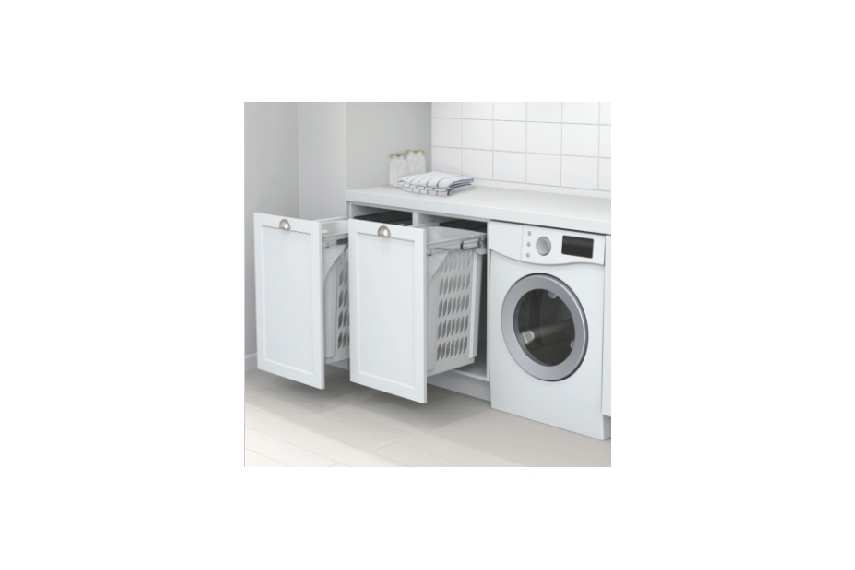 Hidden storage solution in the laundry.