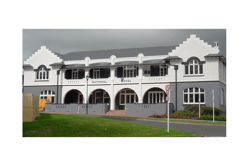 Resene Sonyx 101 CoolColour tinted to Resene Double Cod Grey – features on recessed hotel walls