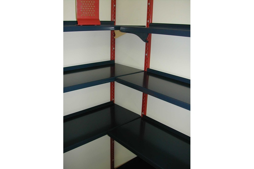 Corner wall channel shelves.