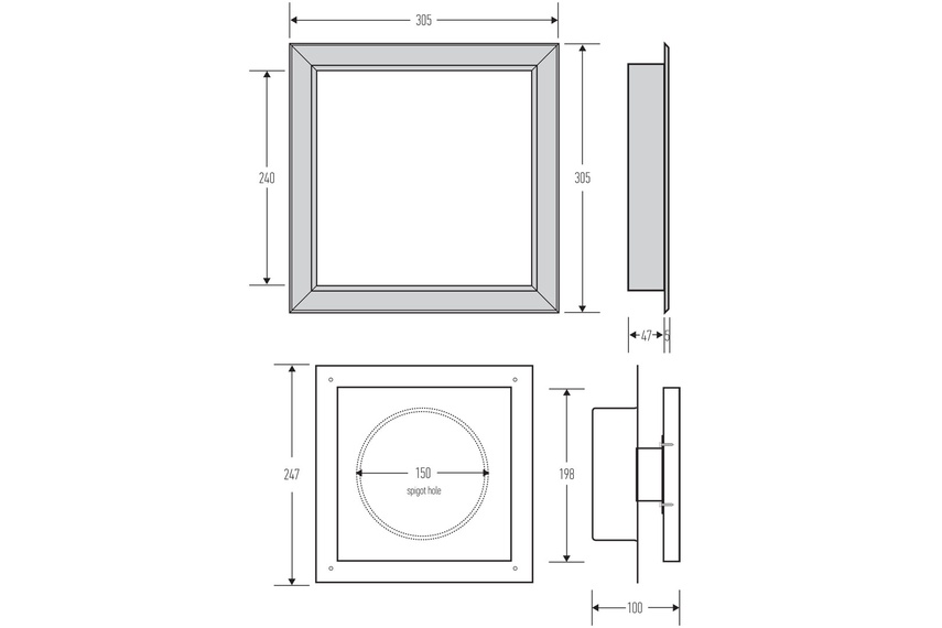 HB 1011/250 retro fit framed square grill vent