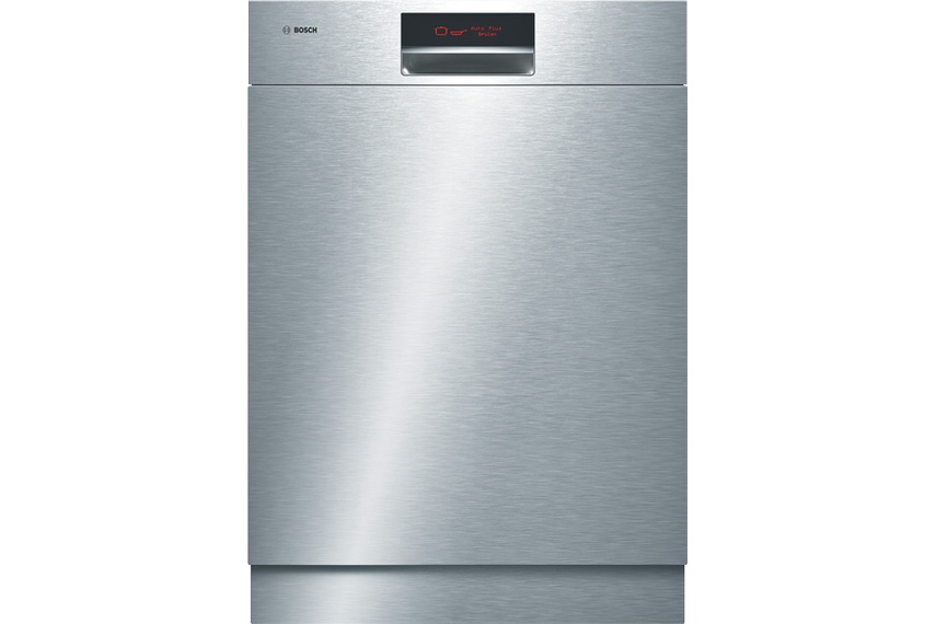 Stainless steel built-under dishwasher.